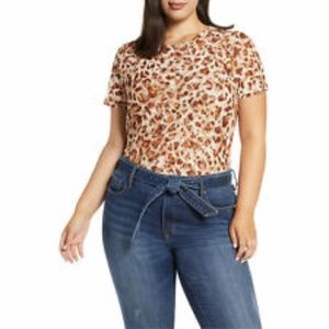 Halogen Leopard Print Stretchy Semi Sheer Top